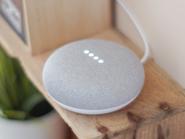 Smart speaker on wooden box